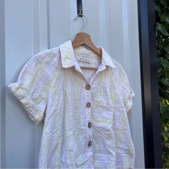 FREE PEOPLE Top Linen Woven Away at Sea Stripe Top Small S boxy Knit - Picture 3 of 12